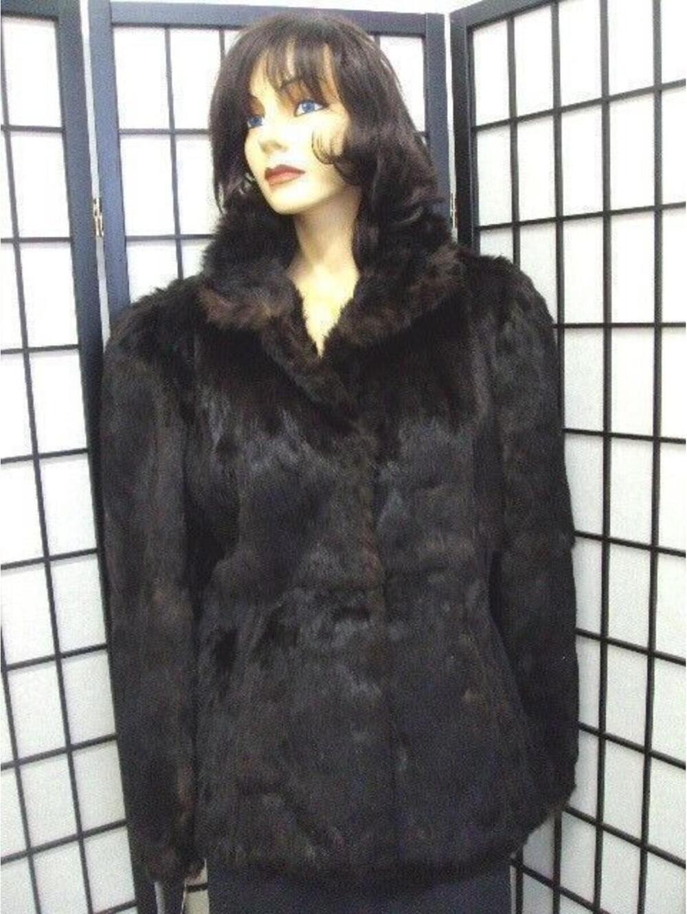 MINT BROWN RABBIT FUR COAT JACKET WOMEN WOMAN SIZE 6 SMALL